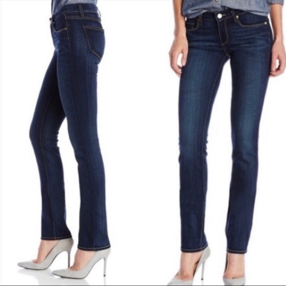 Paige Skyline Straight Dark Wash Denim Jeans Low